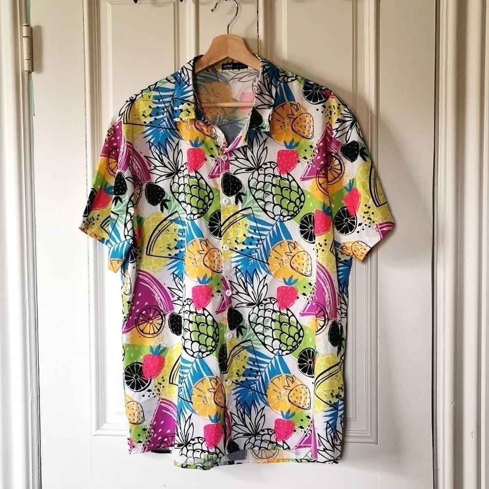 ROMWE Hawaiian tropical print button down women's shirt. Size XXL. EUC